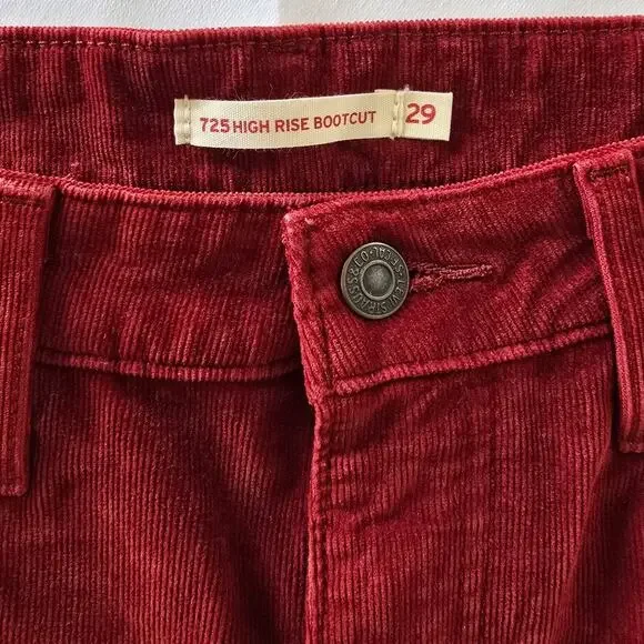 Levi’s 725 High Rise Bootcut Corduroy Pants Burgundy Red Sz 29 - Picture 4 of 6
